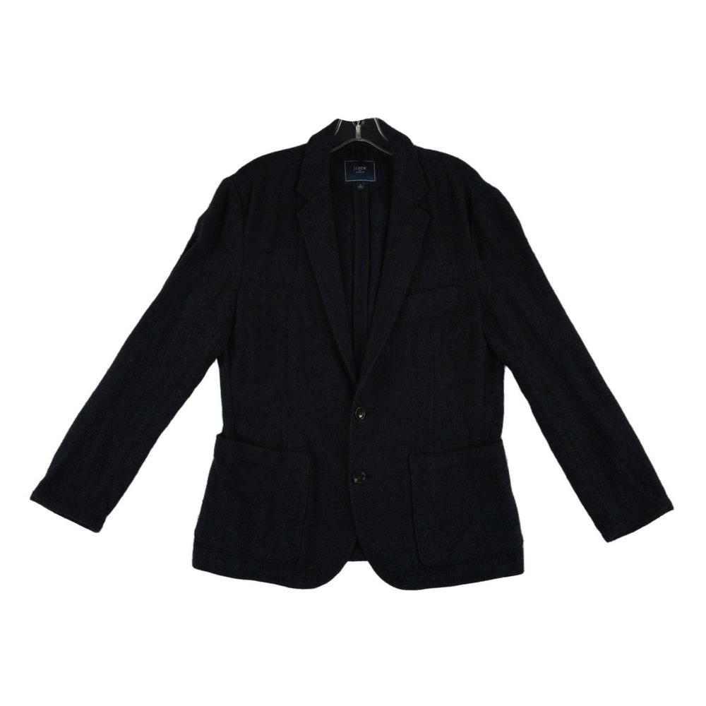 J.Crew Knit Blazer Men's Size Medium Navy Blue Wool Blend Two Button Patch